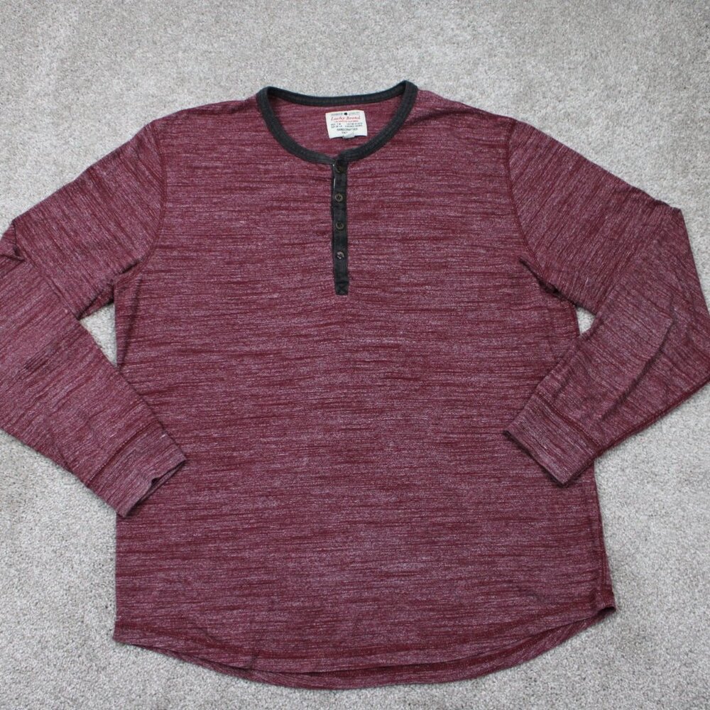 Lucky Brand Henley Shirt‎ Mens Large Red 100% Cotton Long Sleeve Pullover